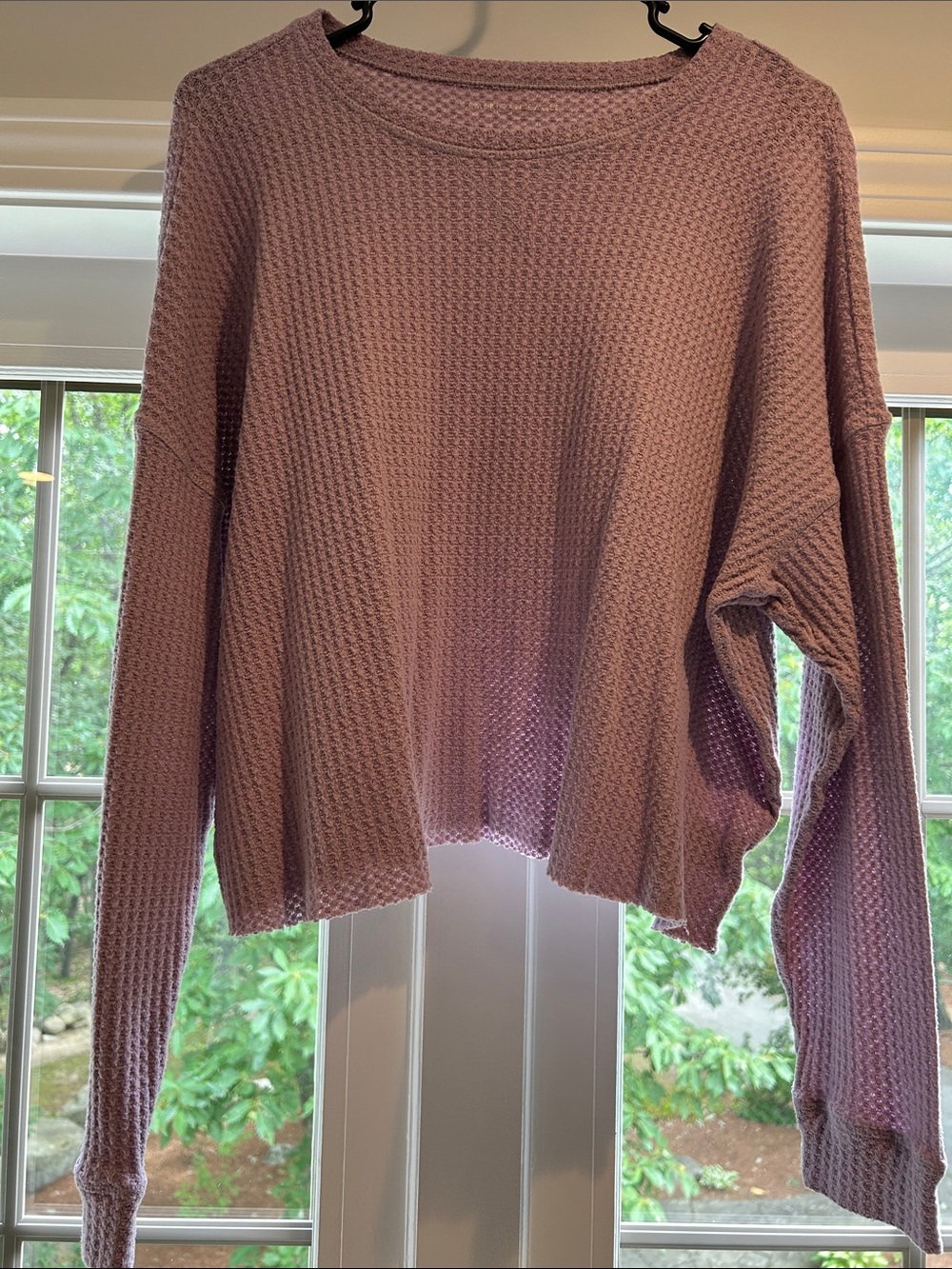 Women's Mauve Waffle Knit Long-Sleeve Sweater